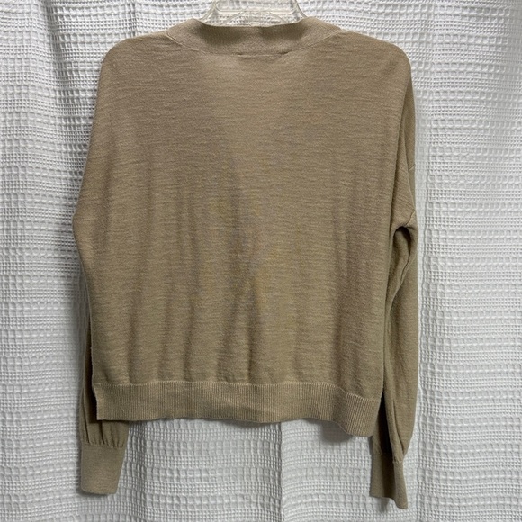 LOFT Beige Button-Up Cardigan crop cropped SZ S neutral preppy v neck casual - Picture 5 of 6